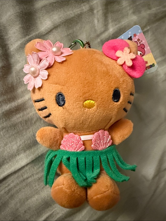Hello Kitty Other - Hello Kitty Plush Keychain - Brown with Pink & Green